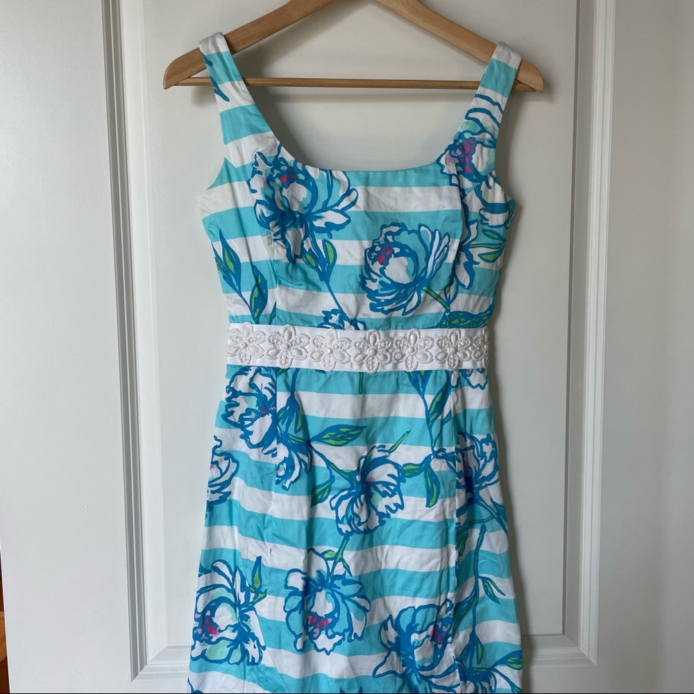 Lilly Pulitzer Aqua, White & Blue Floral Stripe Sundress